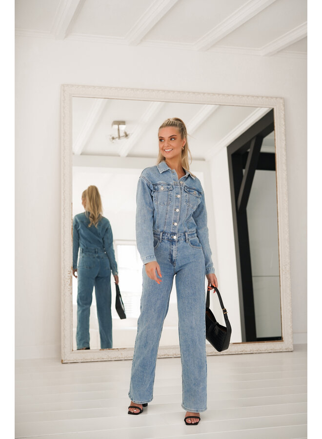 Denim jumpsuit straight leg blauw - Jenna