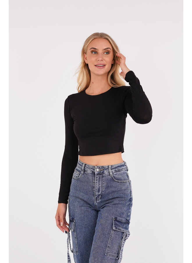 Crop top zwart met lange mouwen