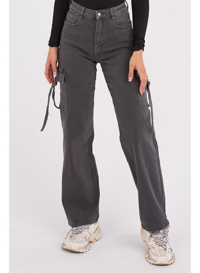 Cargo pants met gesp straight leg model grijs