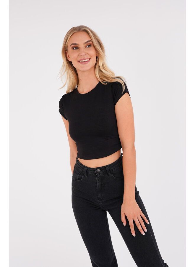 Basic crop top korte mouw zwart - Leela