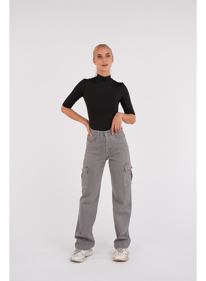 Cargo pants grijs met stretch en high waist model