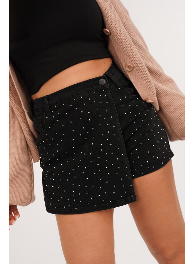 Denim skort strass zwart - Yannah