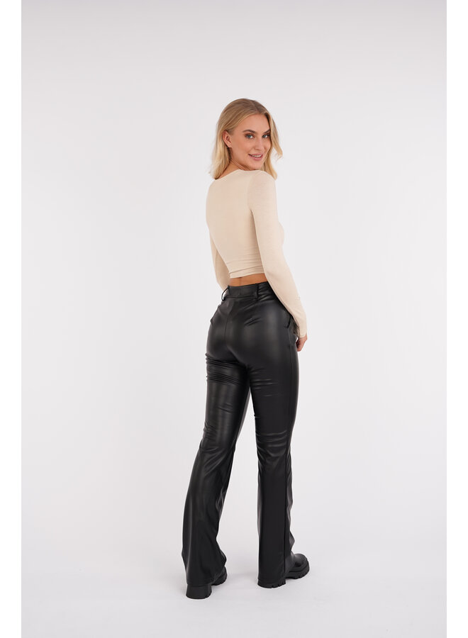 High waist leatherlook flared pants zwart