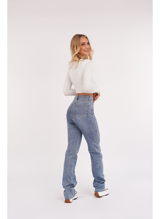 Tall straight leg jeans met destroyed details blauw