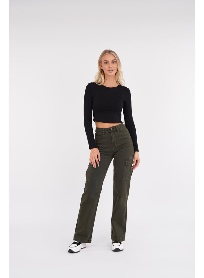 Cargo broek groen met stretch en high waist model