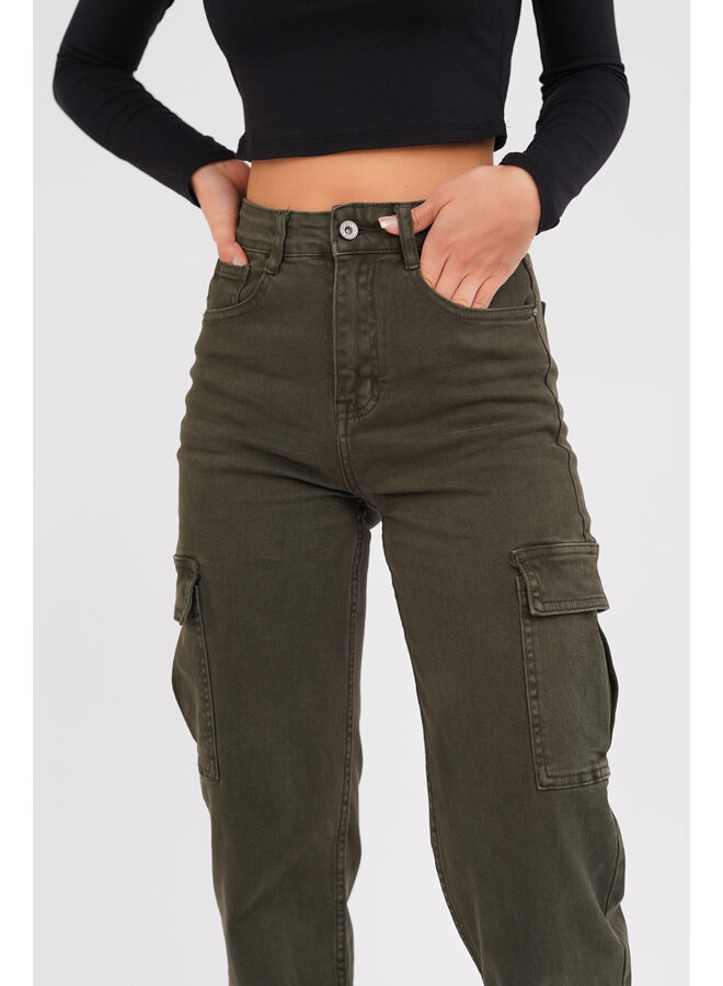 Cargo broek groen met stretch en high waist model