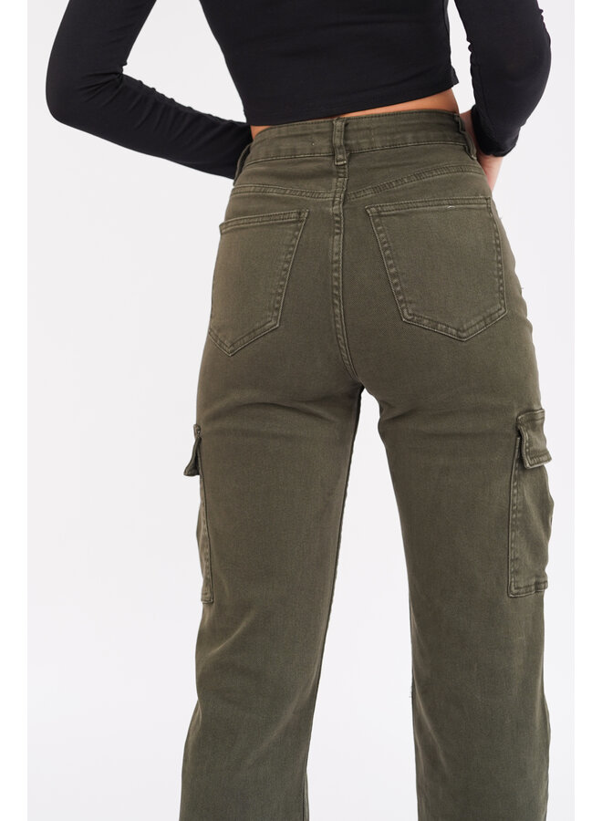 Cargo broek groen met stretch en high waist model