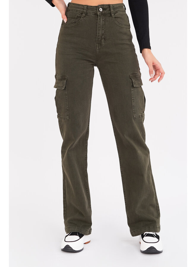 Cargo broek groen met stretch en high waist model