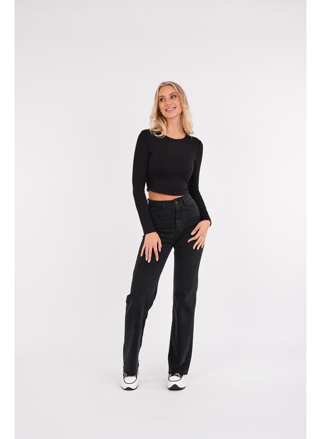 Wide leg jeans zwart high waist