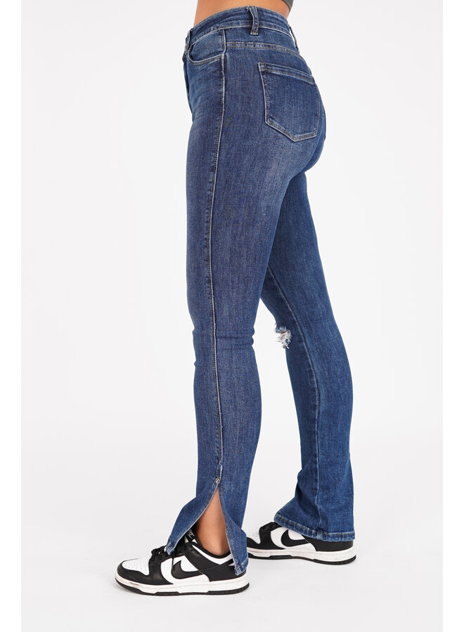 Split jeans high waist met destroyed details blauw