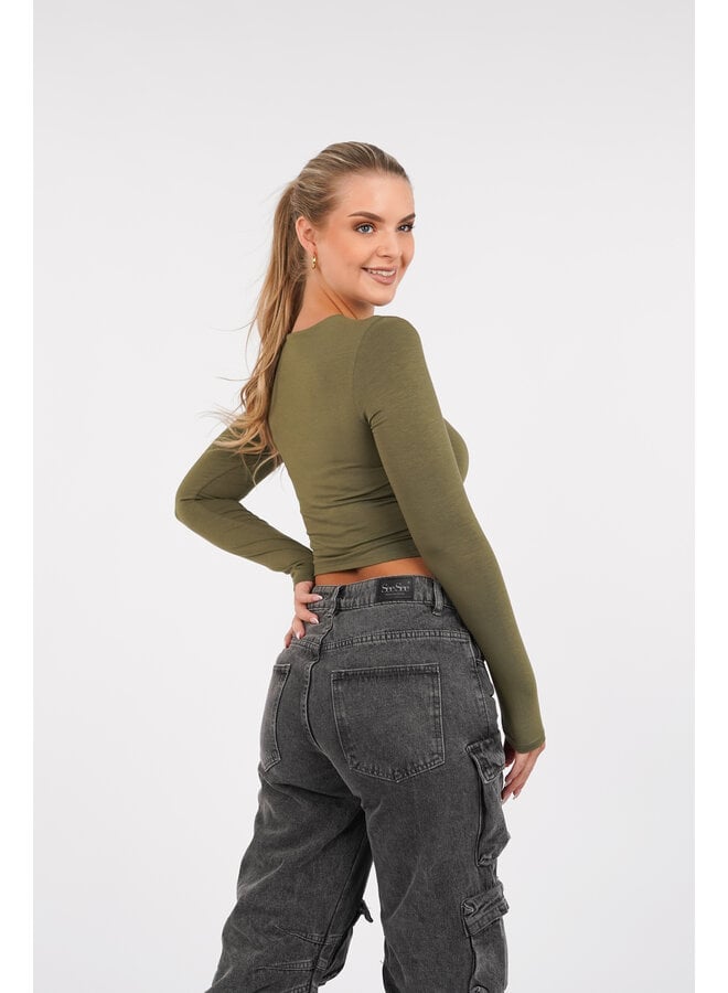 Crop top leger groen met lange mouwen