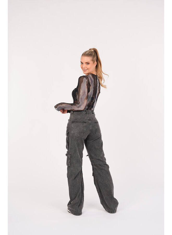 Cargo broek mid-waist met zakken grijs