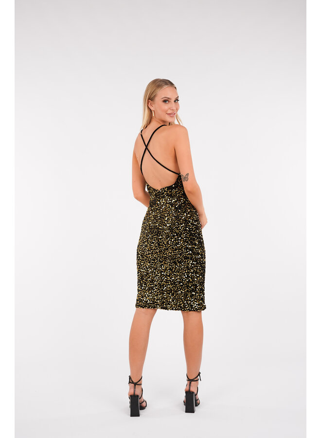 Slip dress midi met pailletten goud