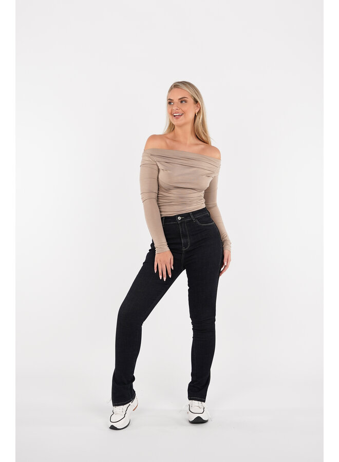 Off shoulder top geplooid licht taupe