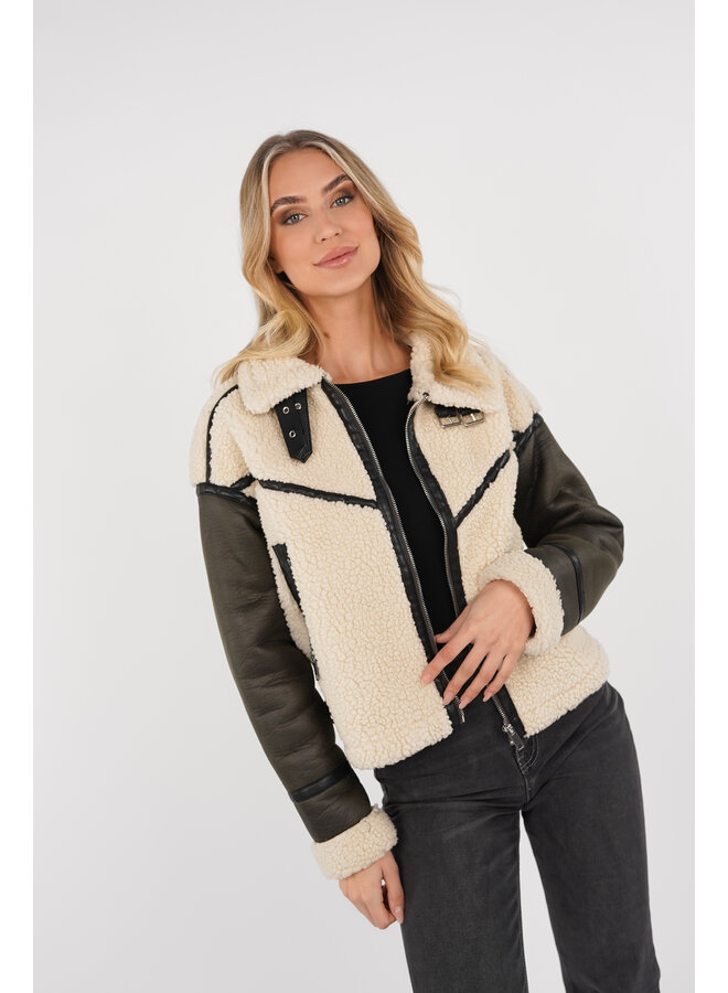 Jacket teddy biker beige