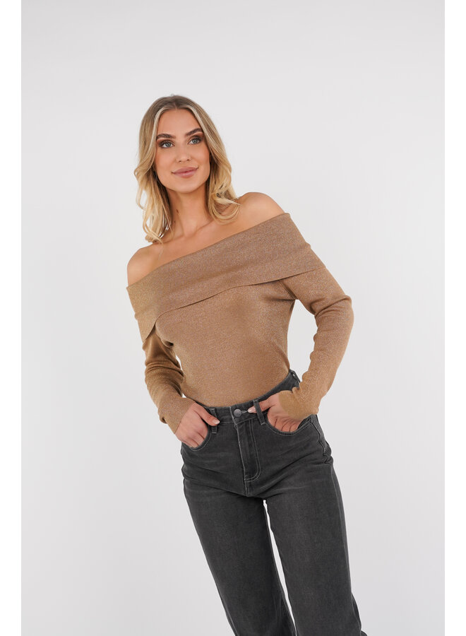 Off shoulder lurex top camel - Elina