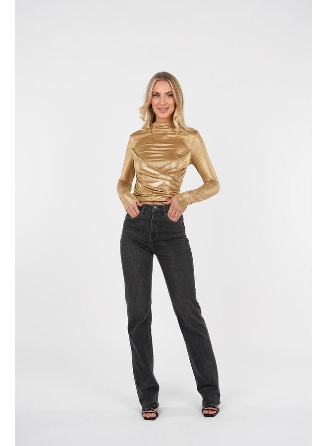 Cropped top metallic goud met overslag detail