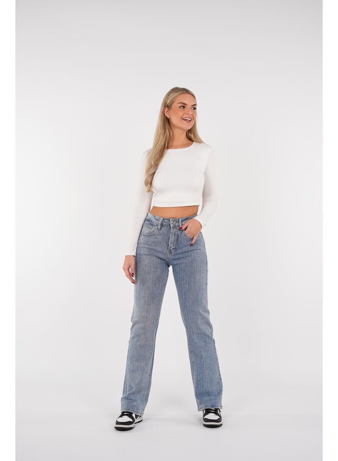 Straight leg jeans met strass steentjes