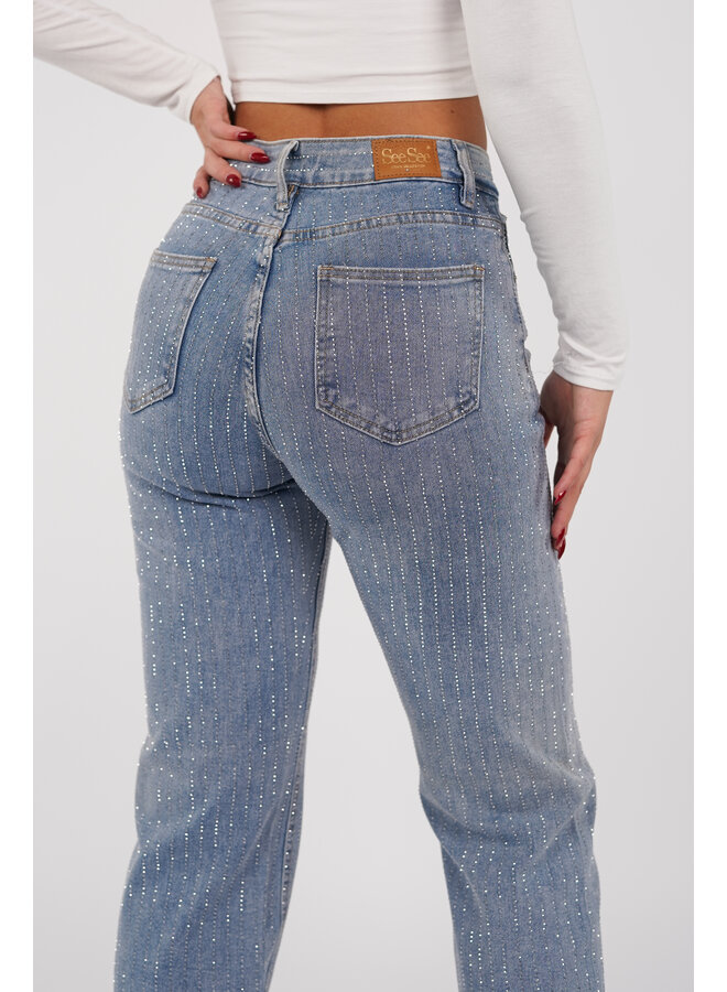 Straight leg jeans met strass steentjes