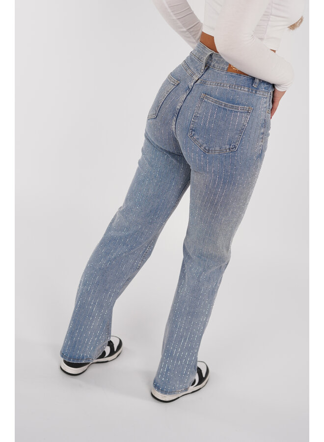 Straight leg jeans met strass steentjes