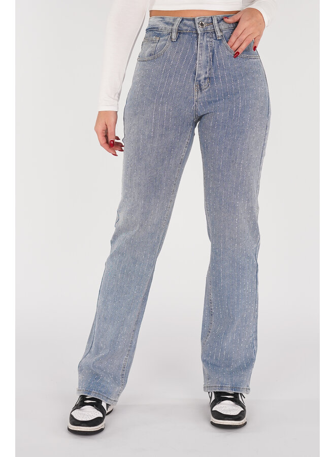 Straight leg jeans met strass steentjes