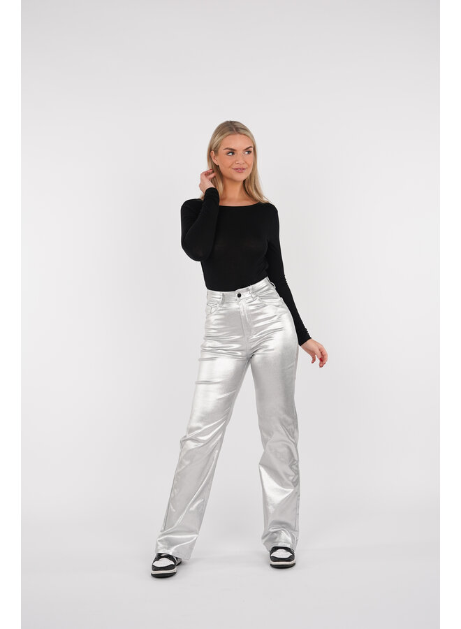 Wide leg jeans metallic zilver