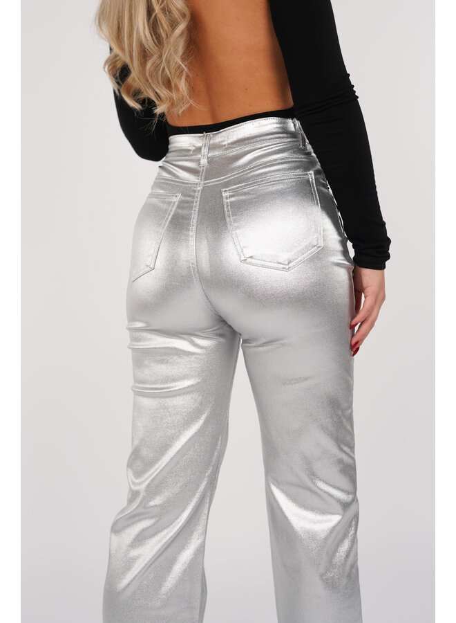 Wide leg jeans metallic zilver