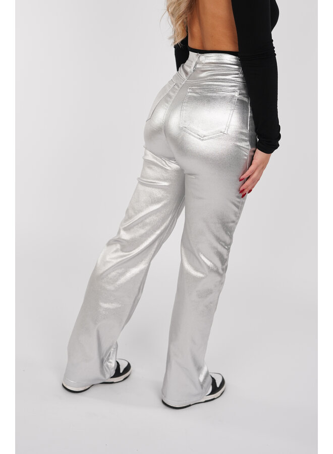 Wide leg jeans metallic zilver