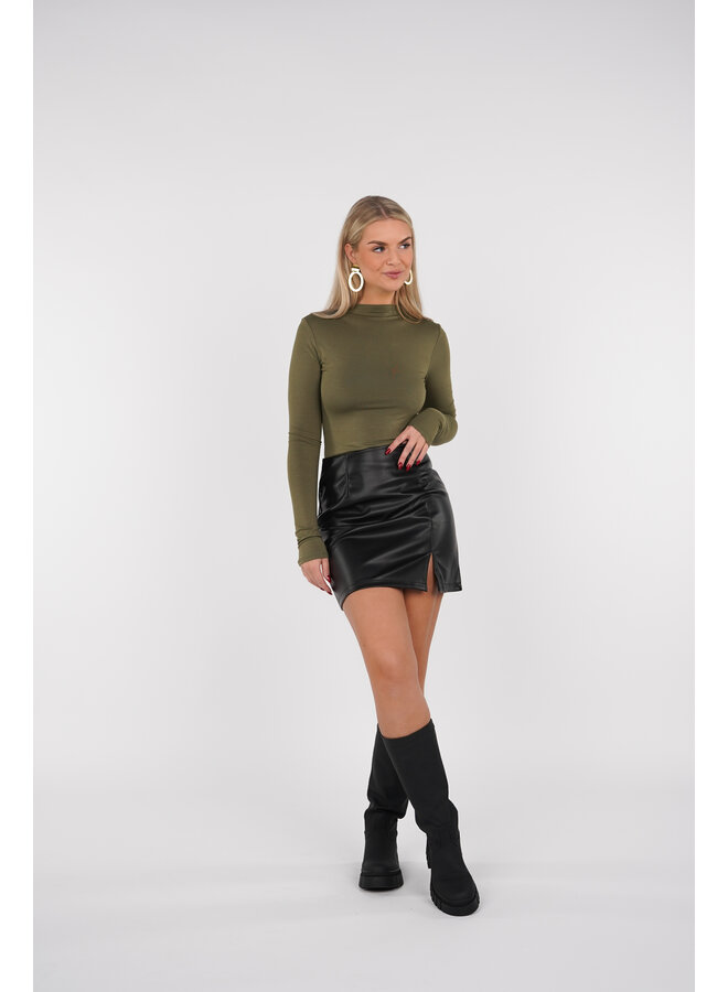 Skirt leatherlook zwart met split