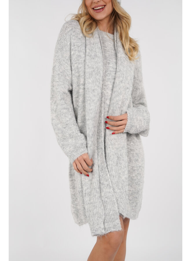 Oversized wollen jurk met muts en sjaal licht grijs