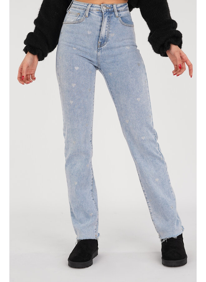 Straight leg jeans met hartjes blauw - Isabel