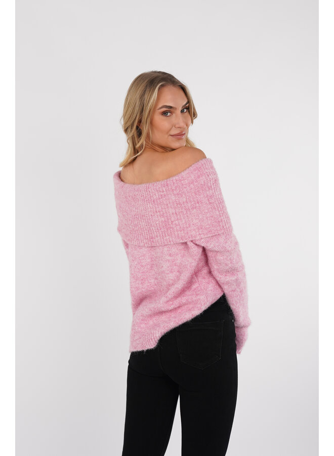 Gebreide trui dames off shoulder roze