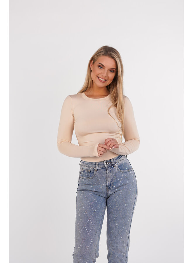 Croptop met open rug beige