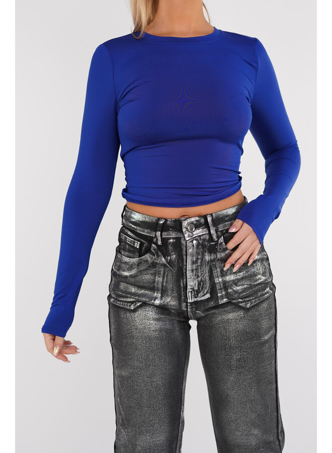 Croptop met open rug kobalt blauw