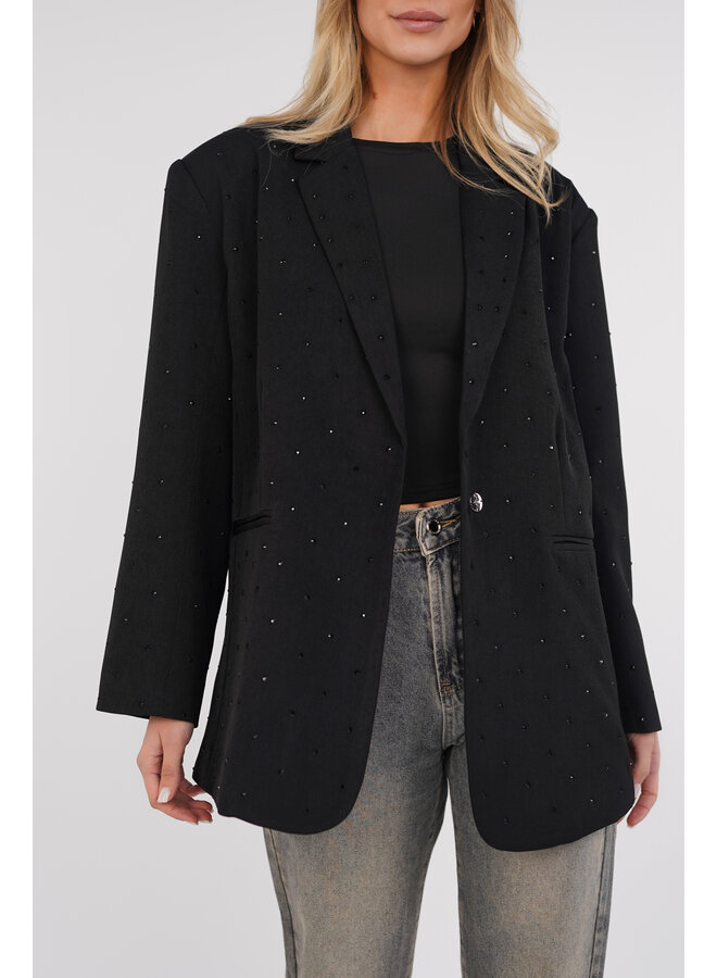 Oversized blazer met diamanten zwart