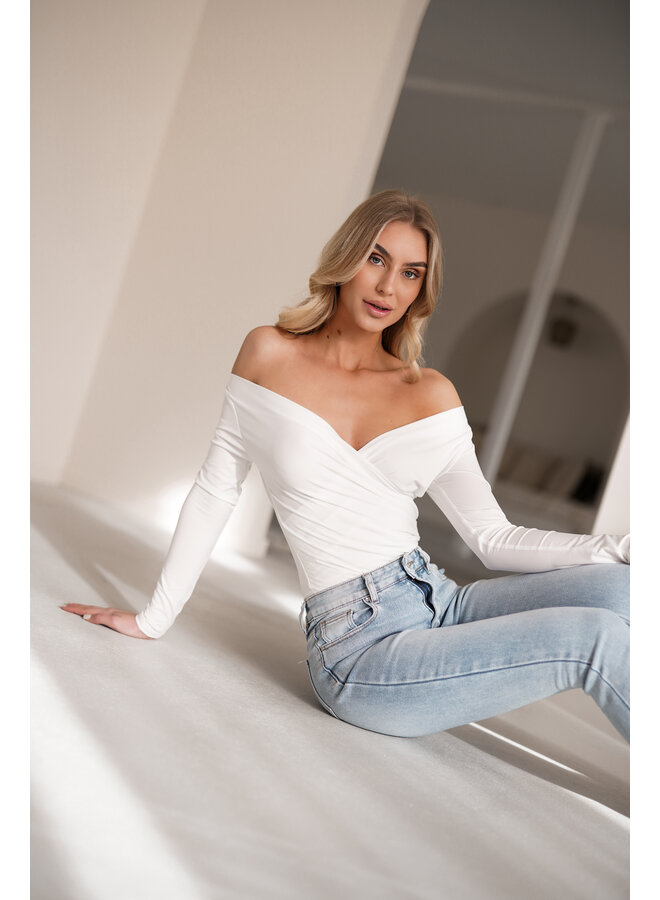 Off shoulder v-hals body wit - Zizi