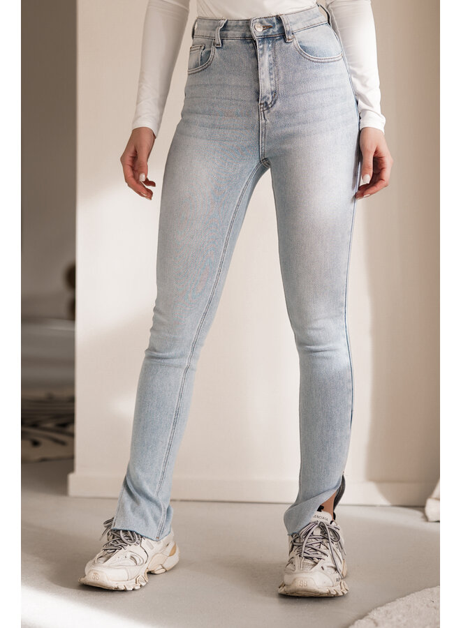 Split jeans licht blauw destroyed met stretch