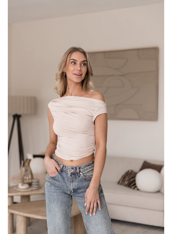 Off shoulder top met korte mouw beige