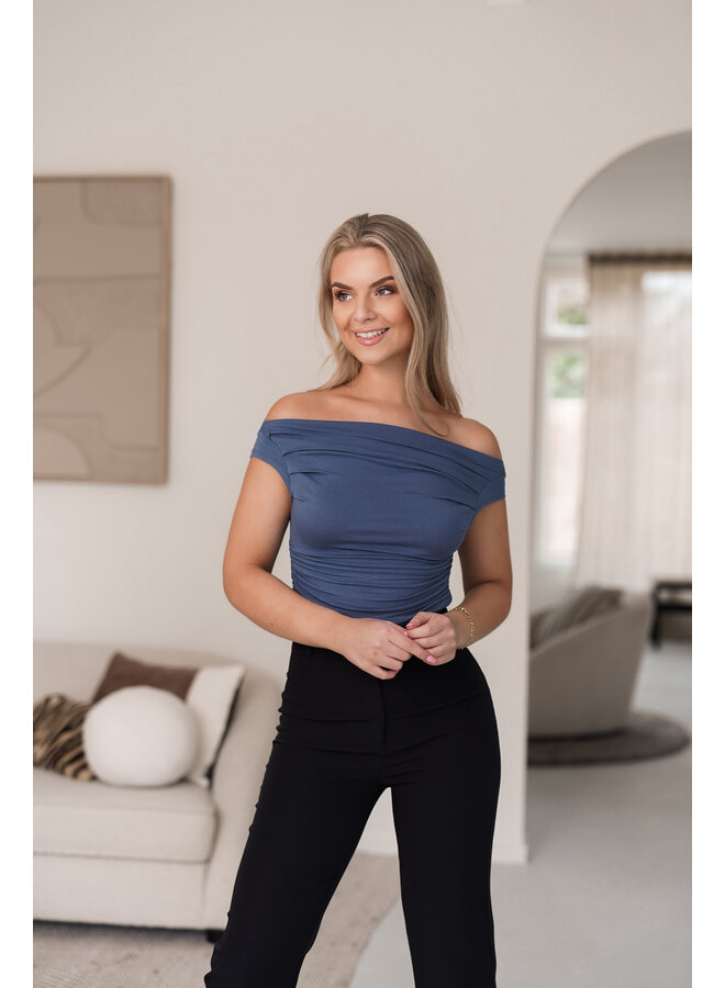 Off shoulder top met korte mouw denim blauw