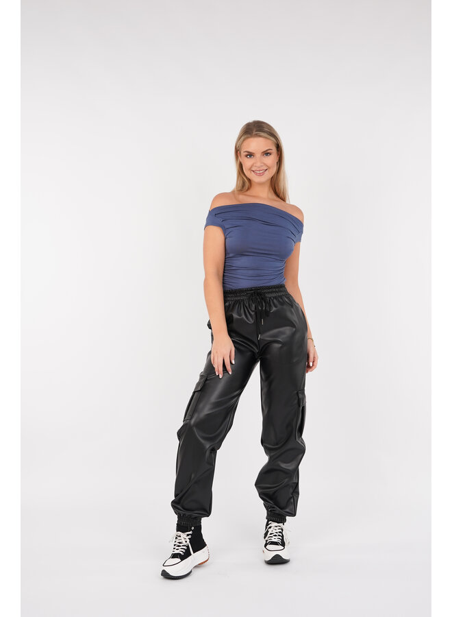 Cargo broek lederlook zwart