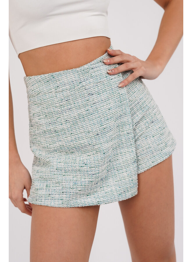 Overslag skort met tweed print mint groen