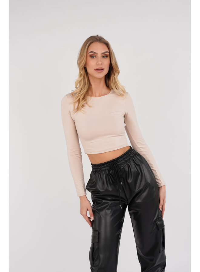 Crop top beige met lange mouwen