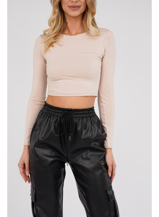 Crop top beige met lange mouwen