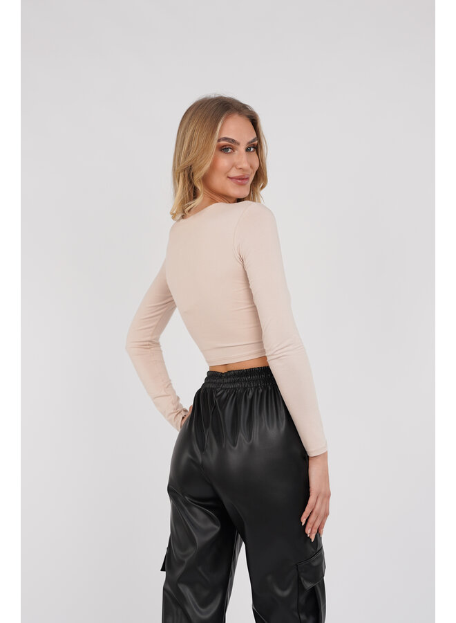 Crop top beige met lange mouwen