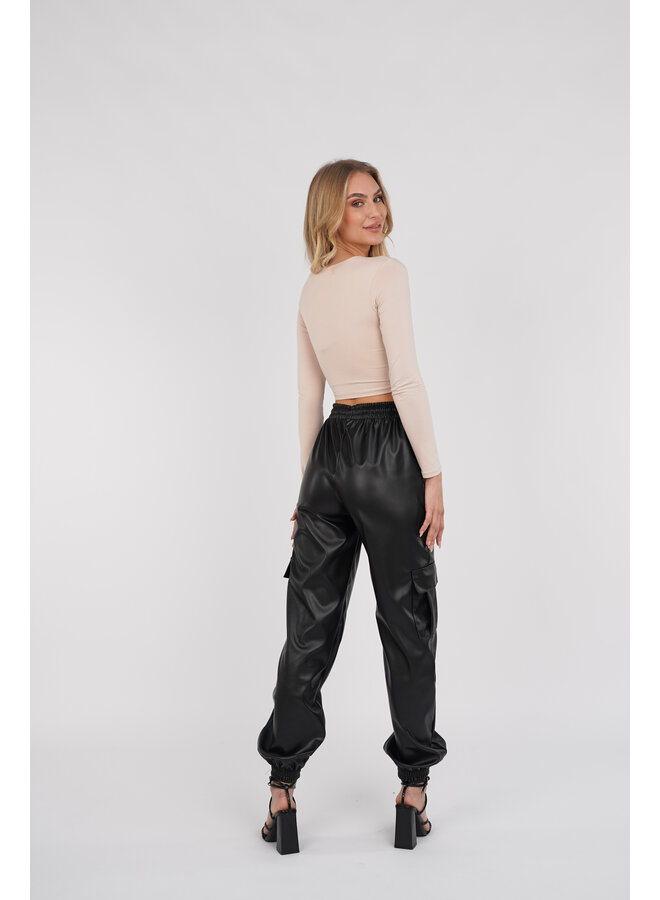 Cargo broek lederlook zwart