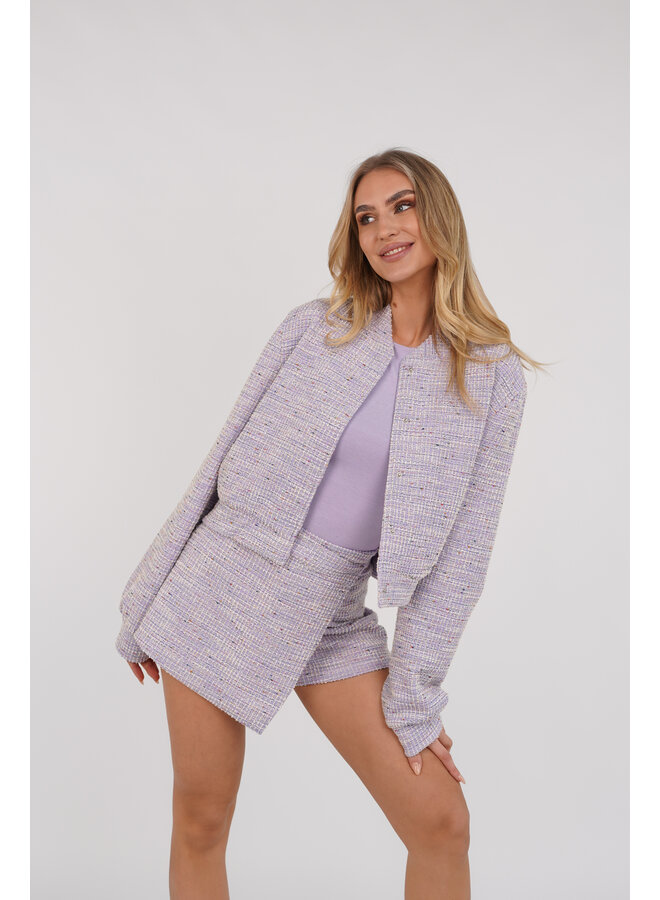 Jacket cropped met tweed print lila