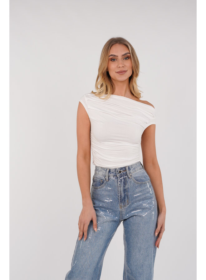 Off shoulder top met korte mouw wit