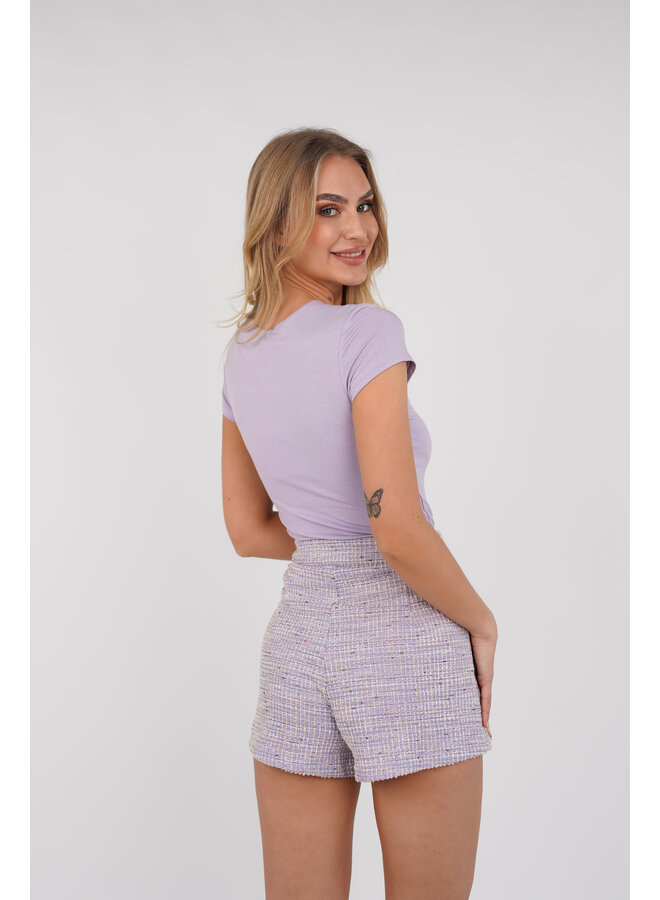 Overslag skort met tweed print lila