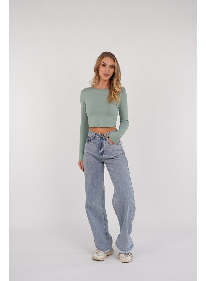 Crop top mint groen met lange mouwen