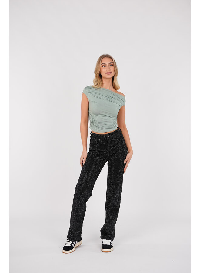 Straight leg jeans met strass stenen zwart